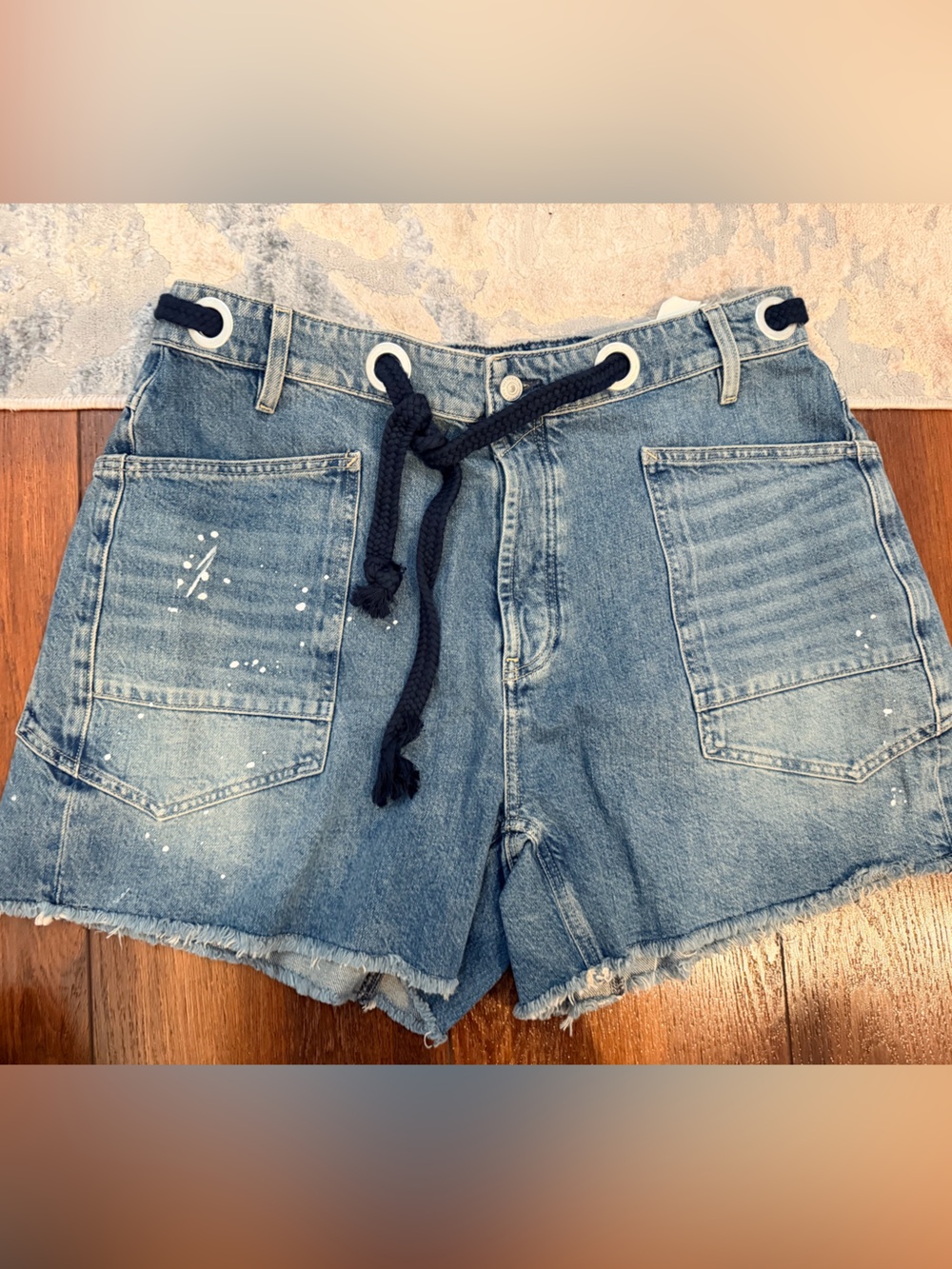 We The Free moxie denim shorts paint splatter